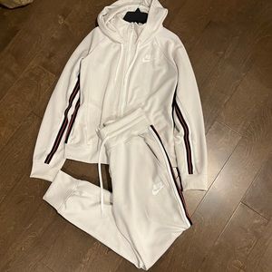 Nike White Women’s Hooded Tracksuit with Red and Black Stripe